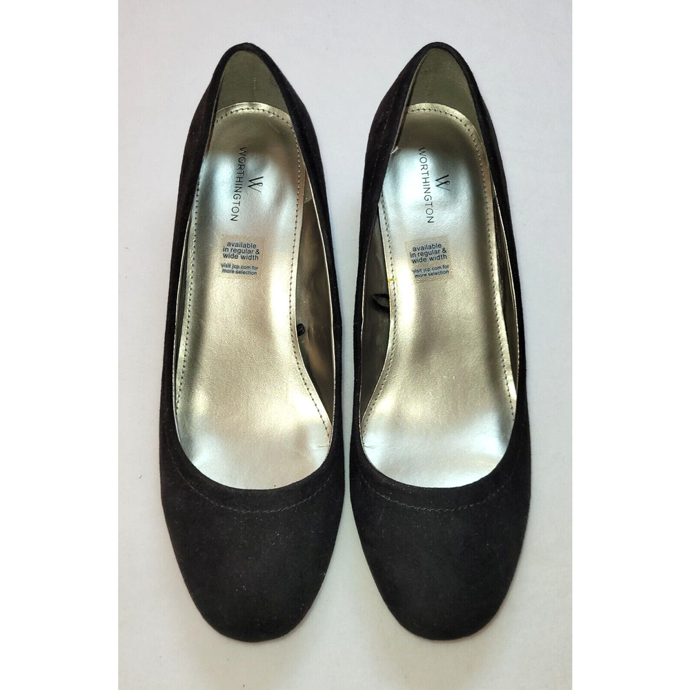 Worthington Black Suede Chunky Low Block Heel Women's Pumps Sz 9.5M